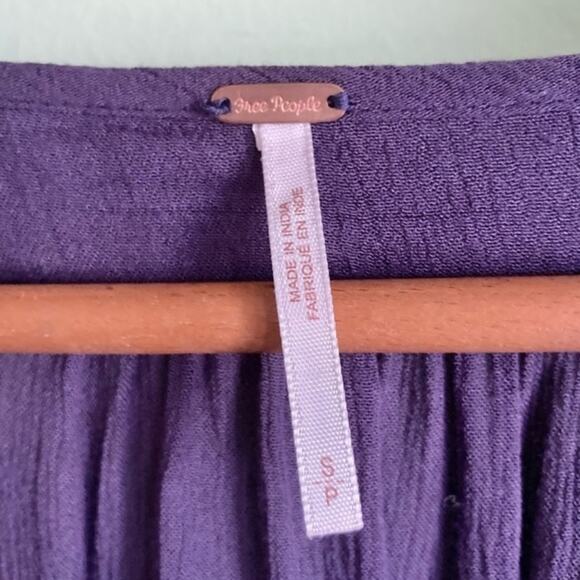 Free People Sequins Blouse Women Sz S Purple  Embroidered Long Puff Sleeves Boho - Picture 14 of 15